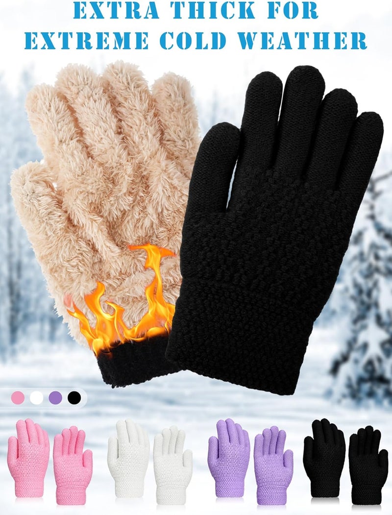 Chuarry 4 Pairs Kids Fleece Lined Gloves Winter Warm Knit Gloves for Girls Boys Cold Weather Supplies, 6-10 Years - Image 3
